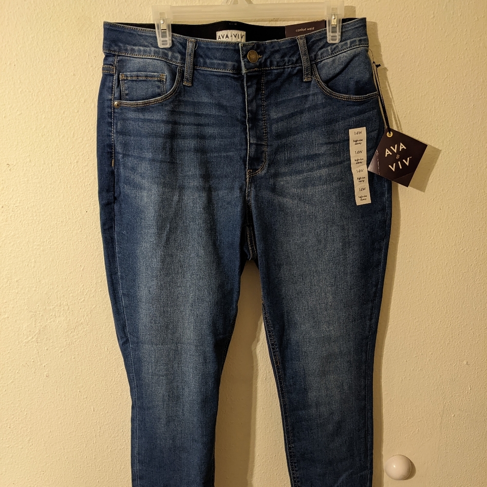Women's Plus Size High-Rise Skinny Jeans Ava & Viv Size 14W Brand New with Tags